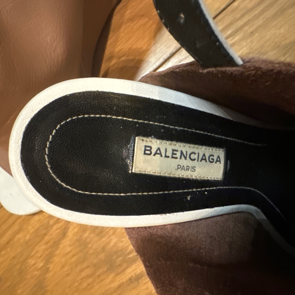 Balenciaga Brown Leather Open-Toe Wedge Heels - Picture 2 of 3